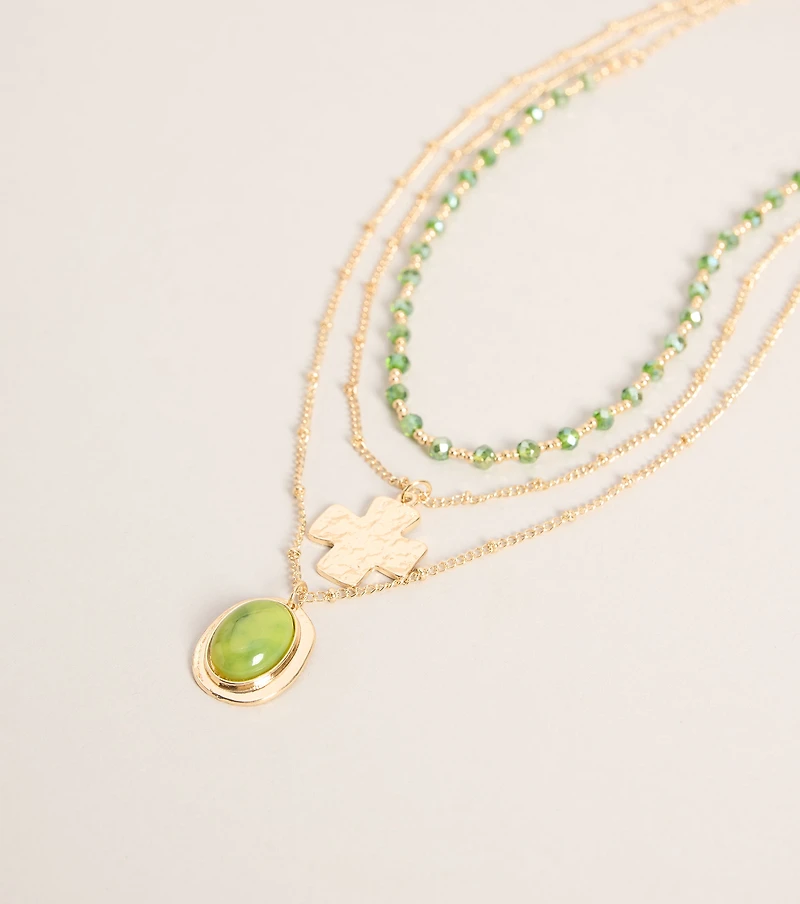 Chic And Styled Layered Stone Charm Necklace