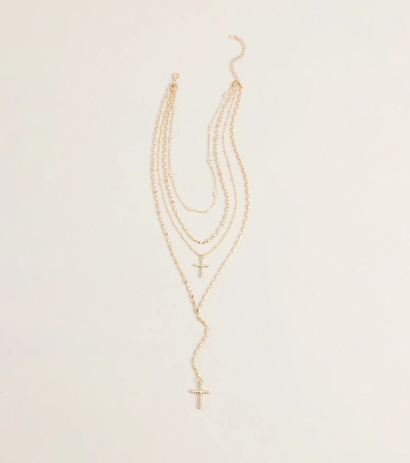 Chic And Styled Cross Charm Layered Necklace