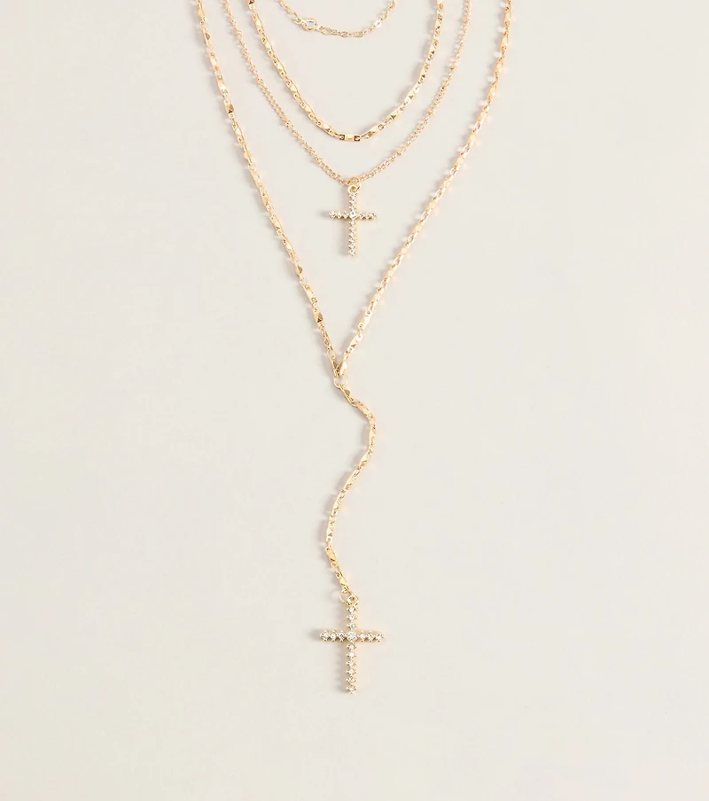 Chic And Styled Cross Charm Layered Necklace