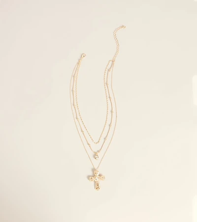 Layer It On Rhinestone Cross Pendant Necklace
