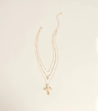 Layer It On Rhinestone Cross Pendant Necklace