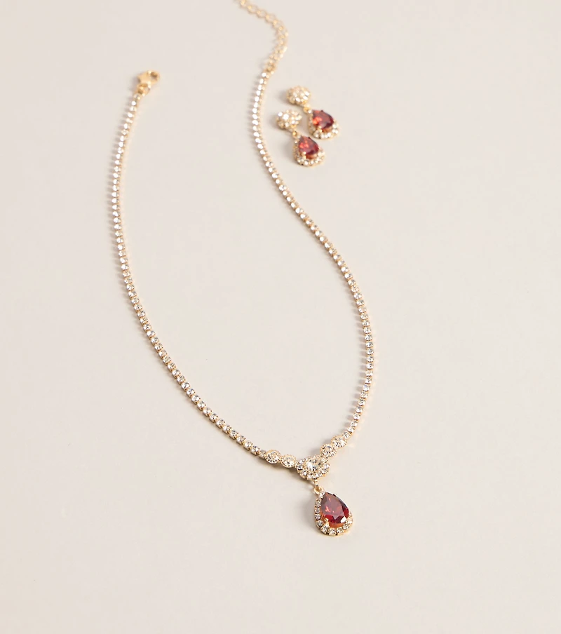 Luxe Sparkle Rhinestone Necklace And Earrings Set