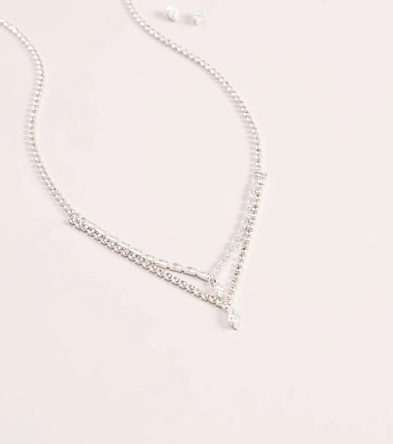 Glam Detail Cubic Zirconia Necklace And Earrings Set