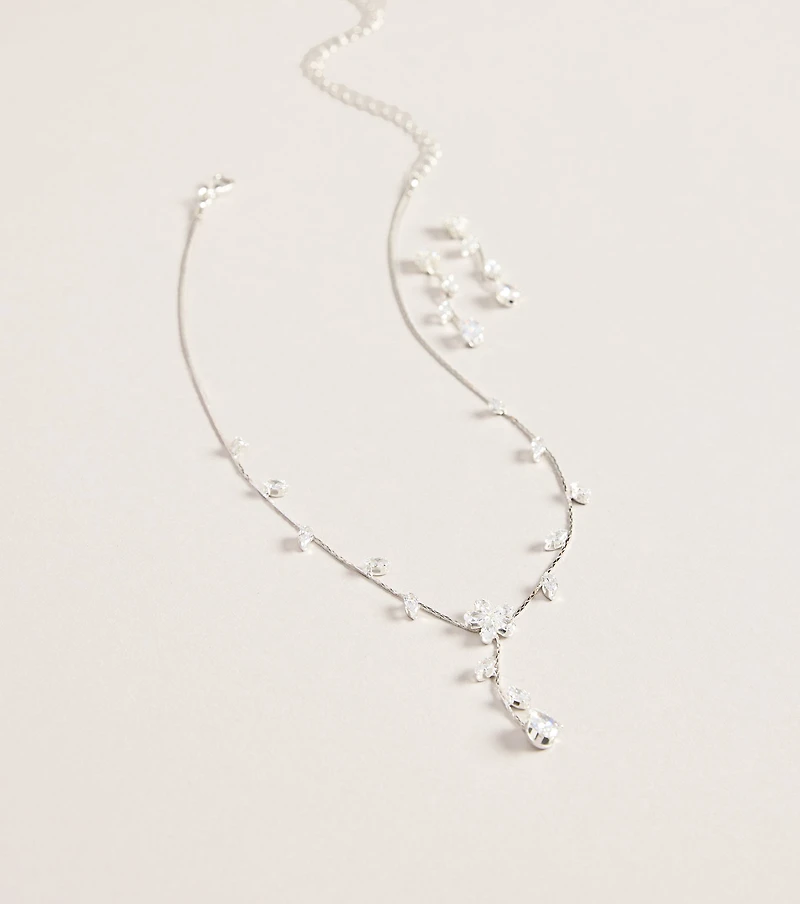 Soft Shine Rhinestone Flower Necklace And Earrings Set