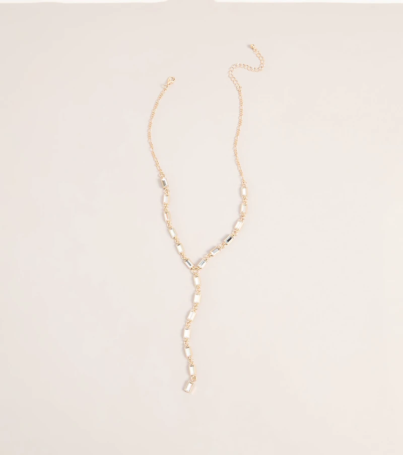 Polished Glam Rhinestone Lariat Necklace