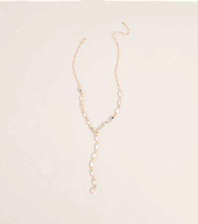 Polished Glam Rhinestone Lariat Necklace