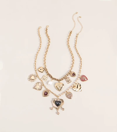 Heart List Charm Necklace Set