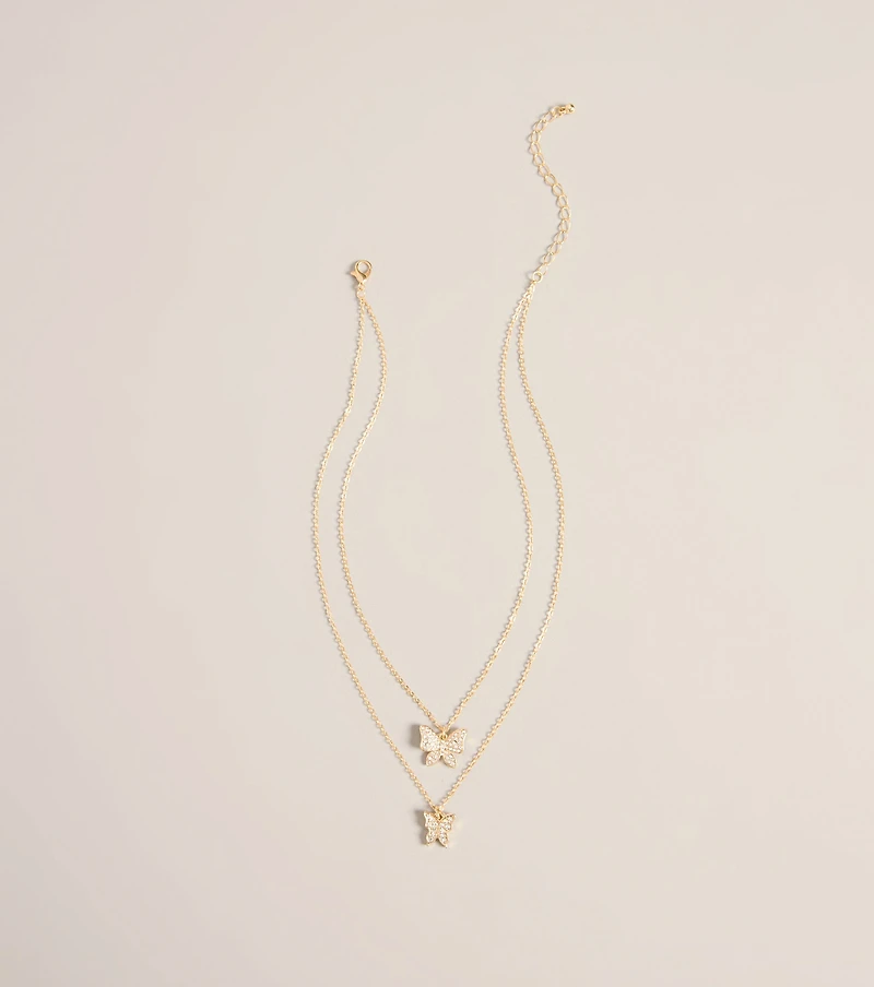 Butterfly Effect Layered Rhinestone Pendant Necklace