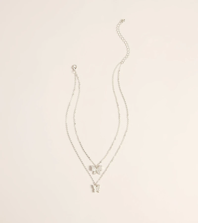 Butterfly Effect Layered Rhinestone Pendant Necklace