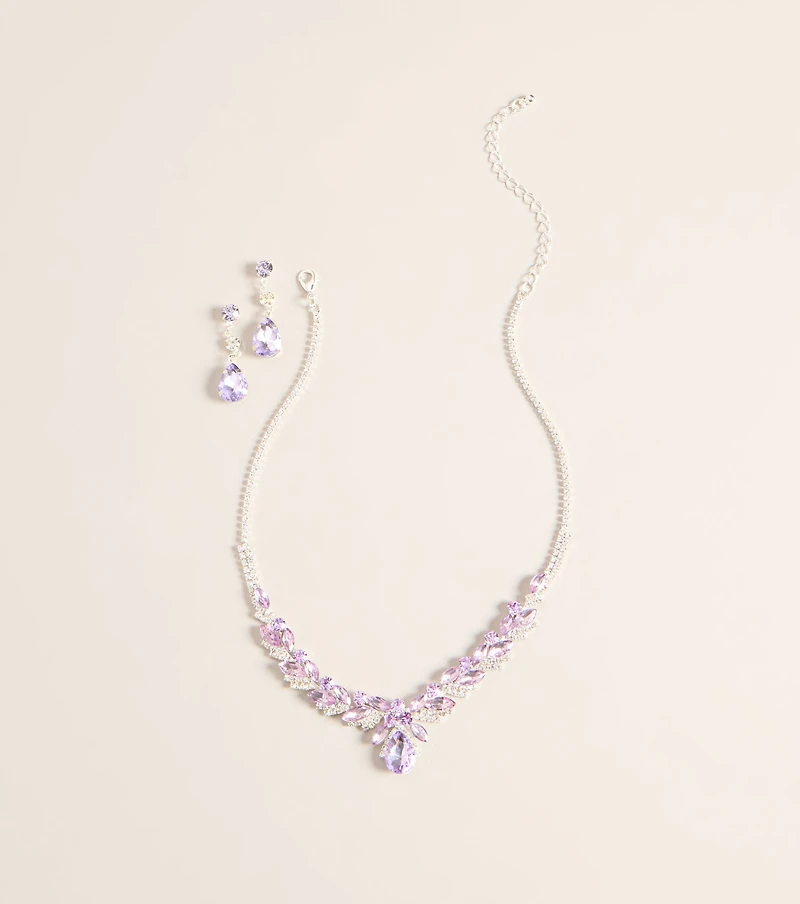 Pretty In Detail Rhinestone Necklace & Earring Set