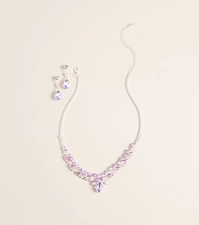 Pretty In Detail Rhinestone Necklace & Earring Set