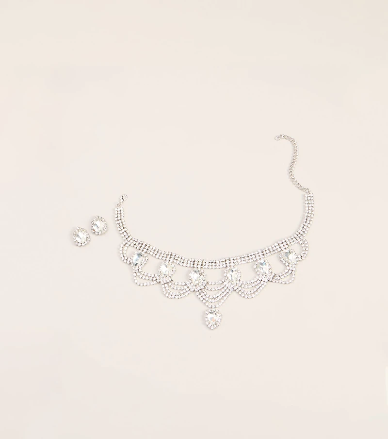 Booked to Dazzle Rhinestone Choker And Earrings