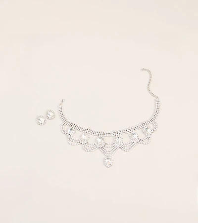 Booked to Dazzle Rhinestone Choker And Earrings