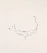 Booked to Dazzle Rhinestone Choker And Earrings