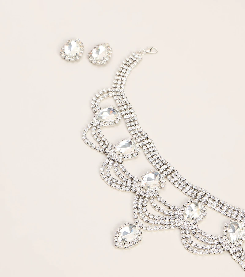 Booked to Dazzle Rhinestone Choker And Earrings