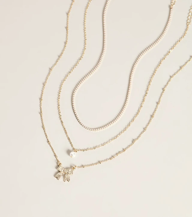 Bow On Cue Layered Charm Necklace