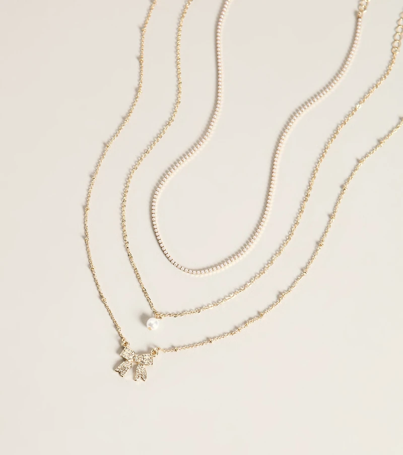 Bow On Cue Layered Charm Necklace