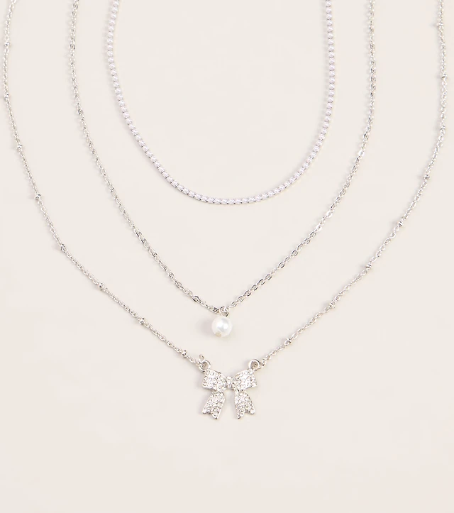 Bow On Cue Layered Charm Necklace