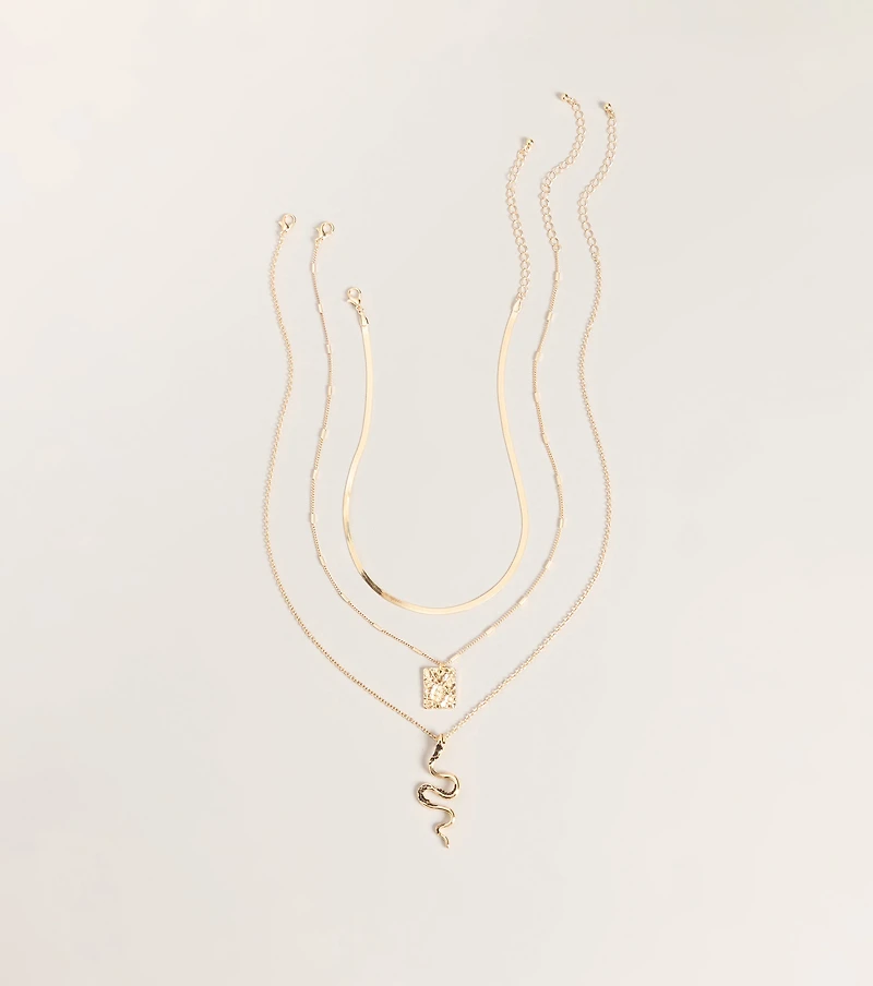 Dangerously Chic Snake Pendant Layered Necklace Set