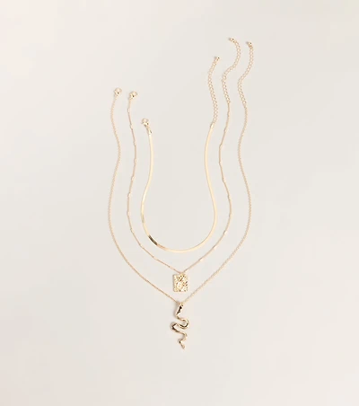 Dangerously Chic Snake Pendant Layered Necklace Set