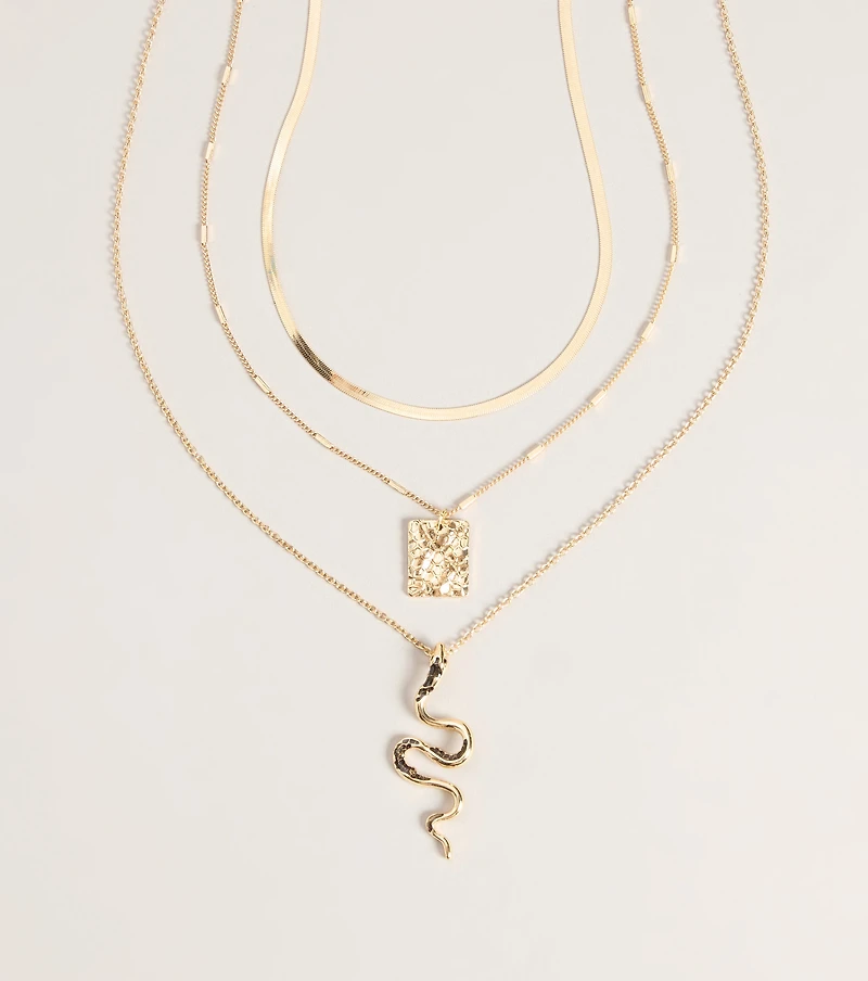 Dangerously Chic Snake Pendant Layered Necklace Set