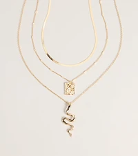 Dangerously Chic Snake Pendant Layered Necklace Set