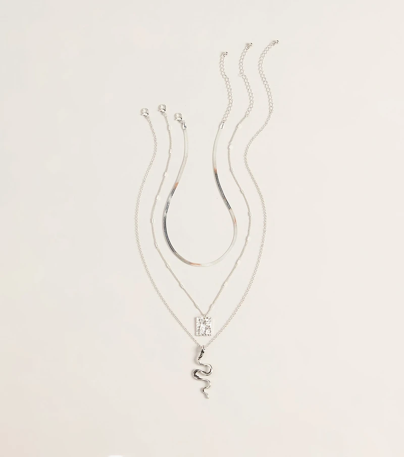 Dangerously Chic Snake Pendant Layered Necklace Set