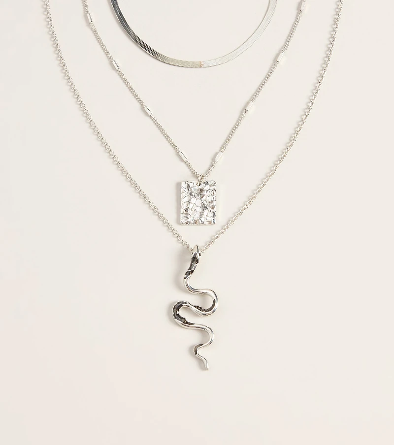 Dangerously Chic Snake Pendant Layered Necklace Set