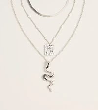Dangerously Chic Snake Pendant Layered Necklace Set