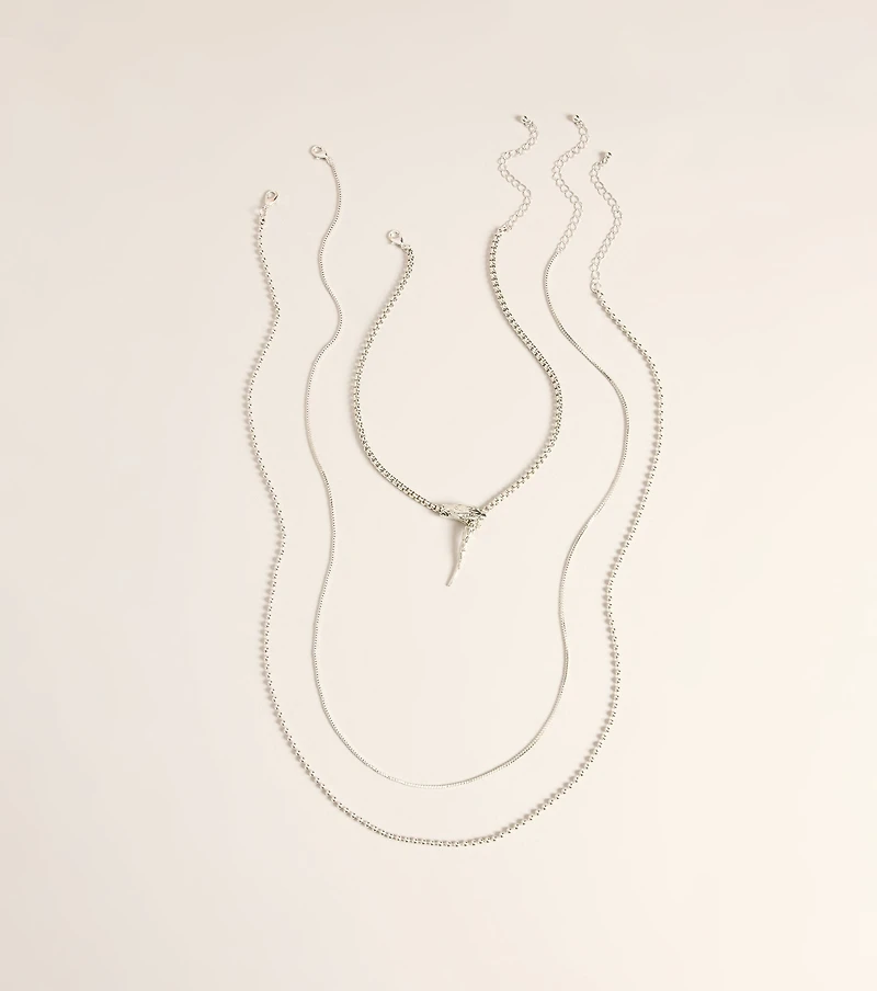 Caught In The Coil Layered Snake Necklace Set