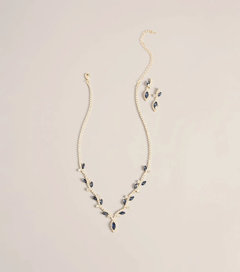 Dress to Dazzle Rhinestone Leaf Necklace & Earring Set
