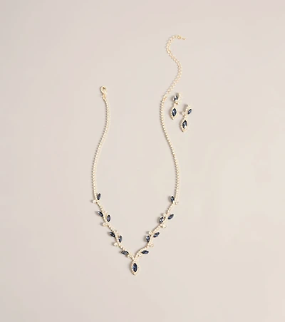 Dress to Dazzle Rhinestone Leaf Necklace & Earring Set
