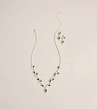 Dress to Dazzle Rhinestone Leaf Necklace & Earring Set