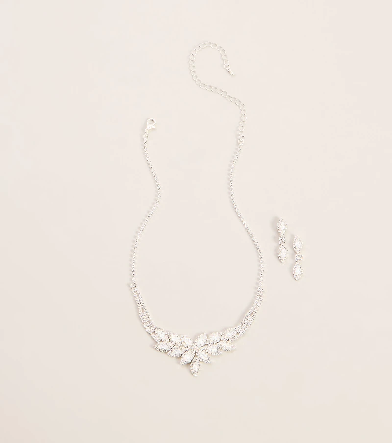 Crystal Bouquet Necklace And Earrings Set