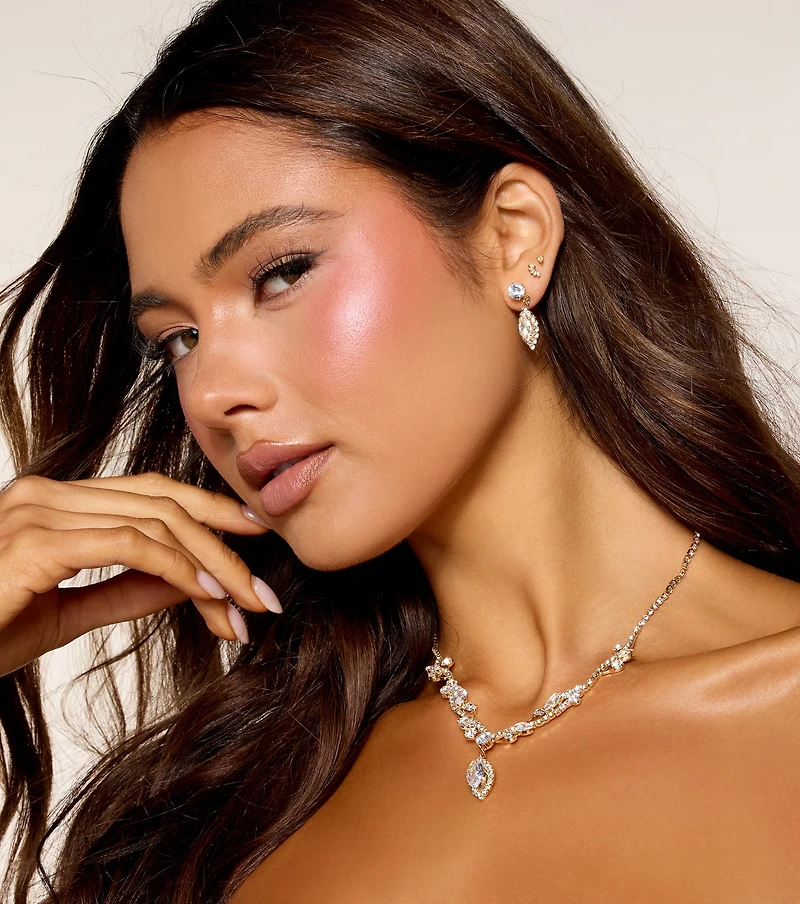 RSVP Sparkle Rhinestone Necklace And Earrings Set