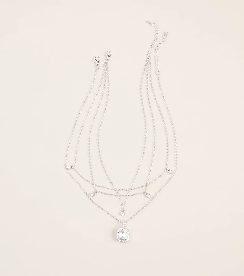 Plans in Layers Rhinestone Pendant Necklace