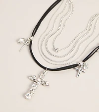 Cross My Heart Rhinestone Layered Necklace Set