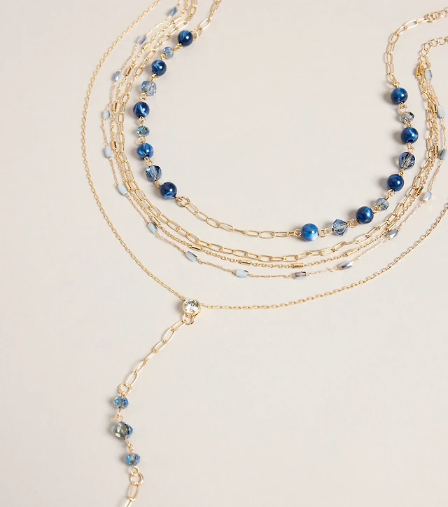 Layered Up Stone Beaded Lariat Necklace Set