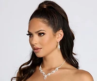 Rhinestone Leaf Earrings And Necklace Set
