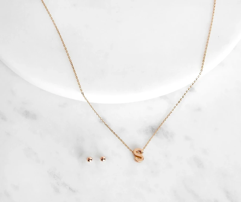 Initial Charm Necklace Set