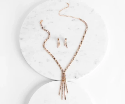 Rhinestone Fringe Lariat And Duster Earrings
