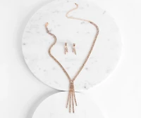 Rhinestone Fringe Lariat And Duster Earrings