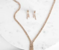 Rhinestone Fringe Lariat And Duster Earrings