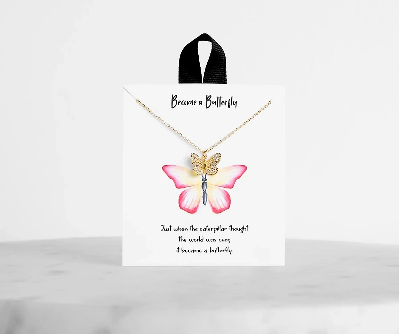 18K Dipped Butterfly Cubic Zirconia Charm Necklace