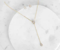 Cubic Zirconia Lariat Teardrop Necklace Set