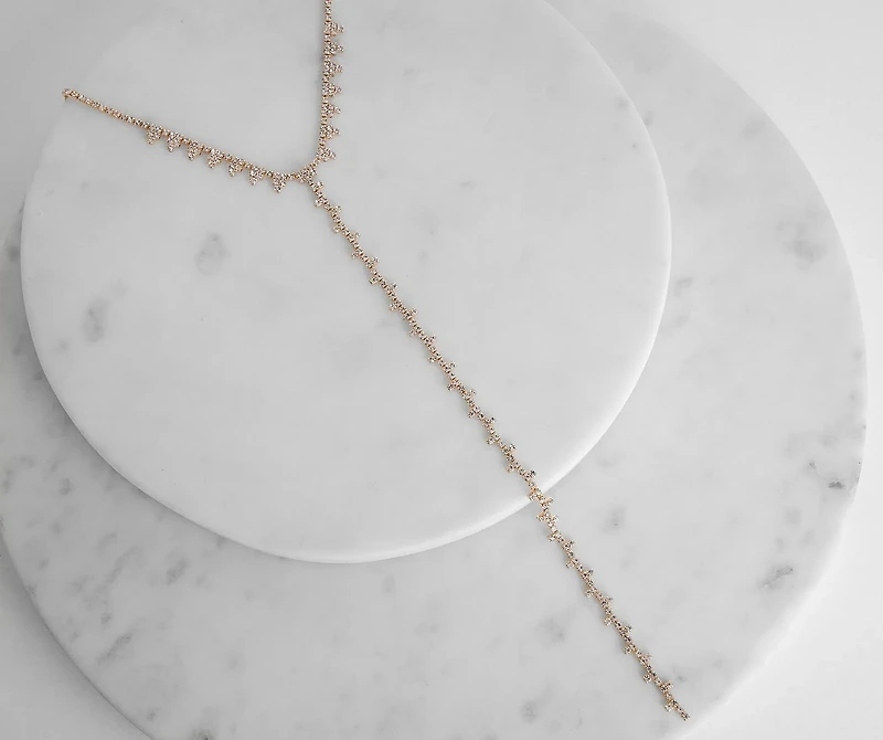 Clustered Rhinestone Choker Lariat Necklace