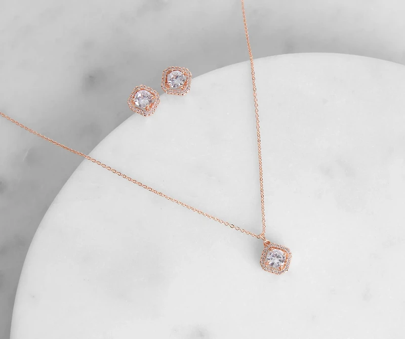 Looking For Romance Cubic Zirconia Necklace + Earring Set