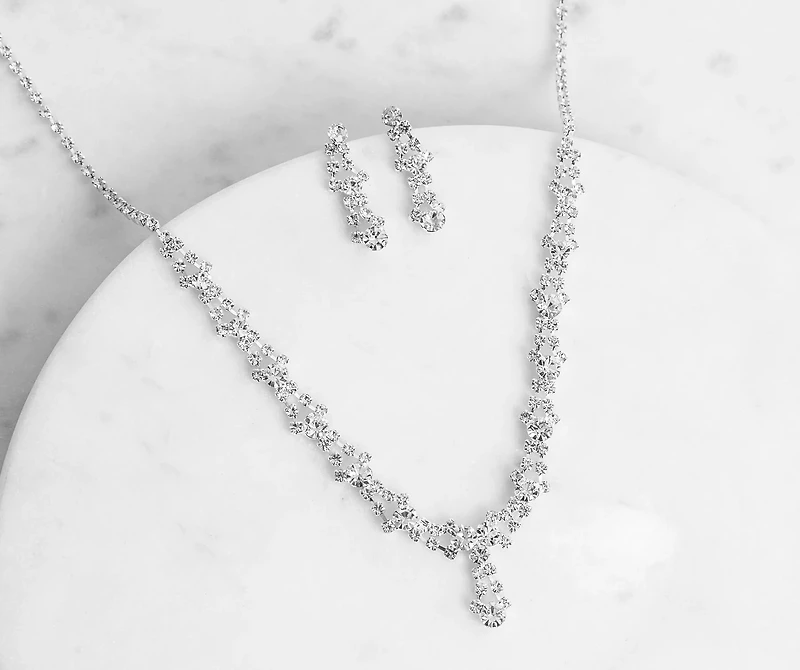 Rhinestone Romance Necklace And Earrings Set