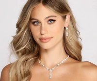 Luxe Rhinestone Lariat Necklace And Duster Earring Set