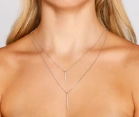 Double Row Rhinestone Bar Charm Necklace